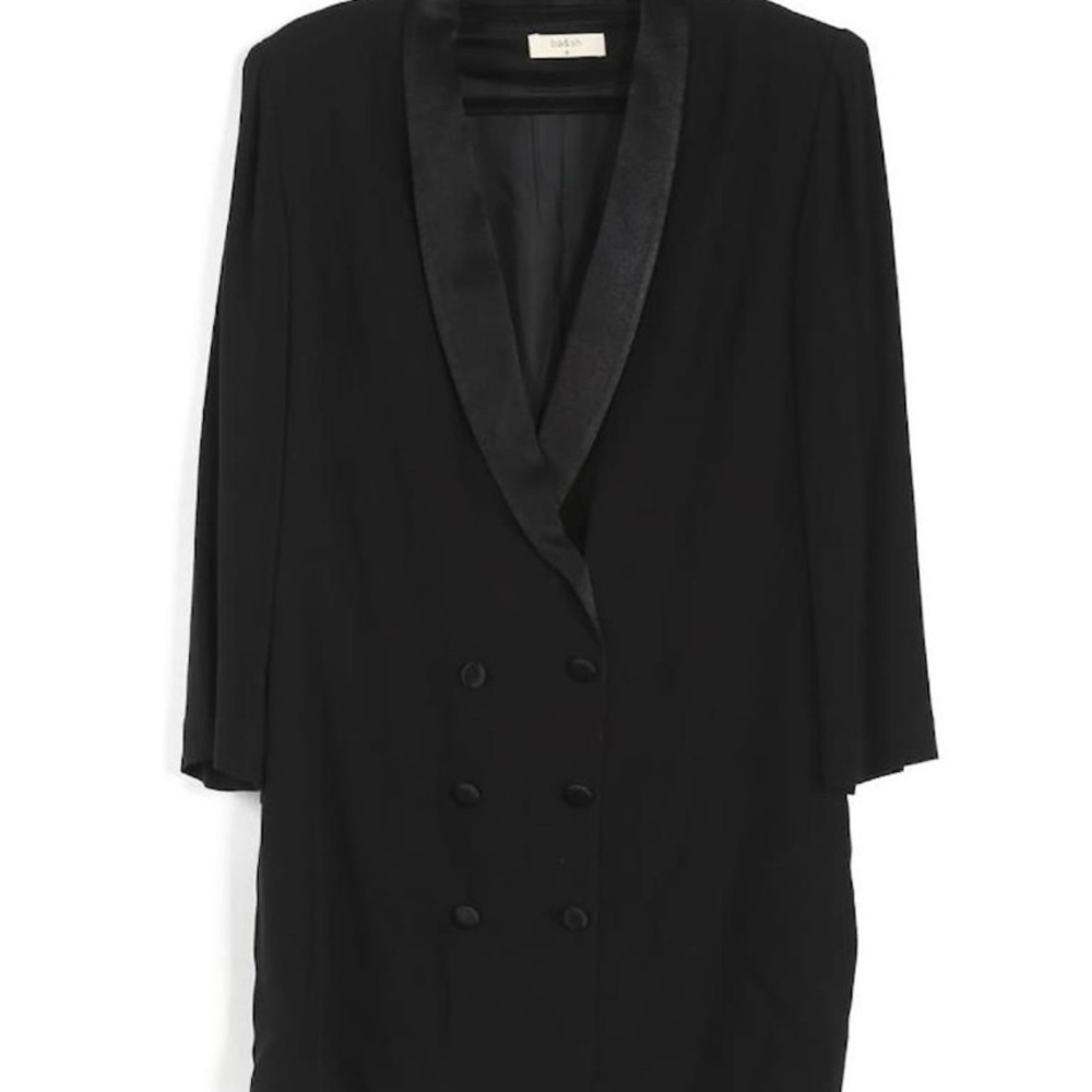 Ba&Sh Black Crepe & Satin Lapel Double Breasted Blazer Mini Dress